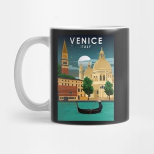 Venice Italy at Night Vintage Minimal Canals Travel Poster Mug